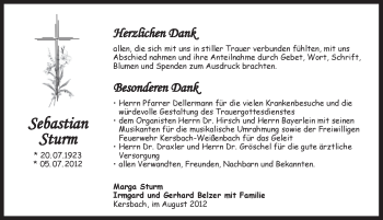 Traueranzeige von Sebastian Sturm von Pegnitz-Zeitung